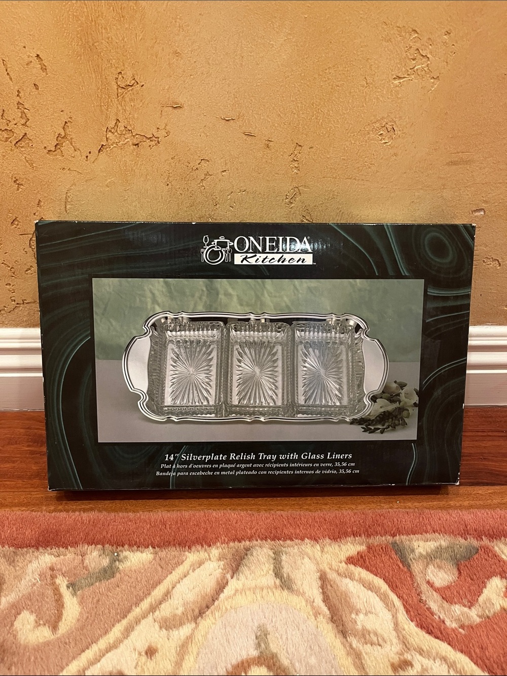 Oneida Kitchen Silverplate Relish Tray with Glass Liners - Silver